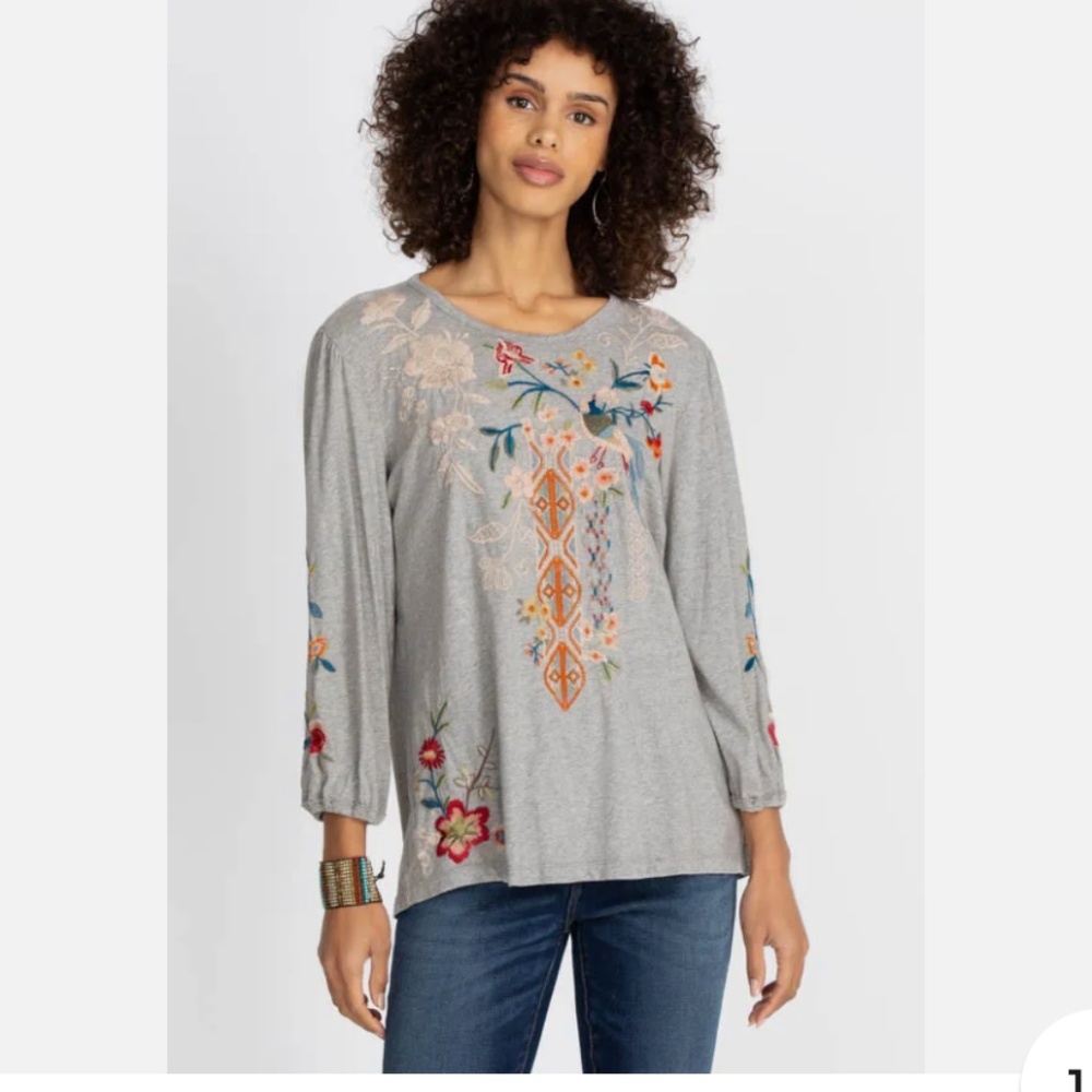 Johnny Was Ellia Heather Grey Pufff Sleeve Top